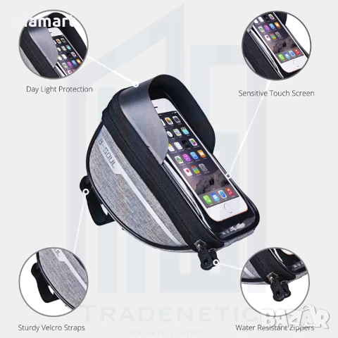 Водоустойчива стойка за колело B-Soul - с калъф за телефон и джоб за аксесоари, снимка 4 - Аксесоари за велосипеди - 50526428