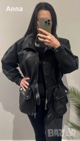 Модерно яке, изкуствена кожа ,нова колекция на Stradivarius, отлично състояние🔥🔥🔥, снимка 2 - Якета - 53917261