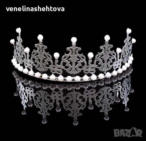 Голяма корона тиара злятист сребрист цвят с перли за декорация на торта , снимка 3 - Други - 53108813