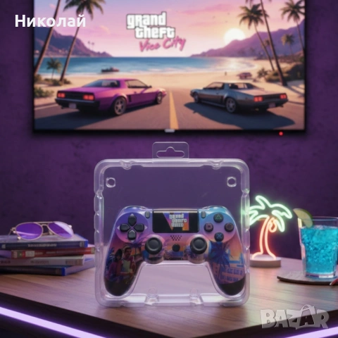 Безжичен джойстик за PS4 с тъчпад, вибрация и LED осветление – FC25 / GTA дизайн, снимка 4 - Джойстици и геймпадове - 53115651