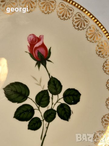 Немска порцеланова чиния роза със златен кант , снимка 3 - Декорация за дома - 37969059