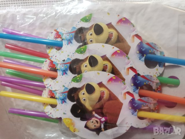 10 бр Маша и Мечока  парти сламки рожден ден