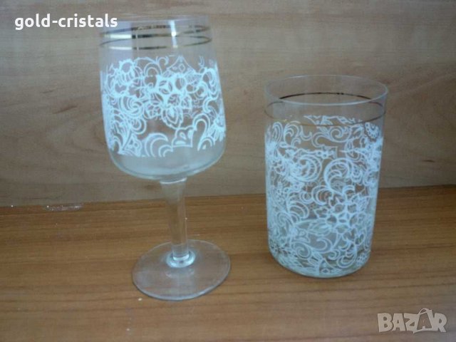 Ретро кристални чаши с златен кант за ракия и вино, снимка 8 - Антикварни и старинни предмети - 20757709