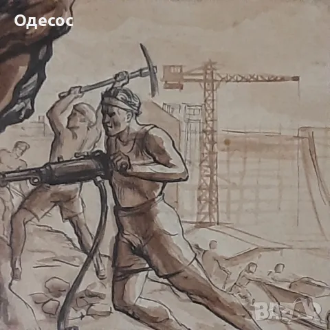 Борис Ангелушев картина  туш върху хартия, снимка 4 - Антикварни и старинни предмети - 49025475