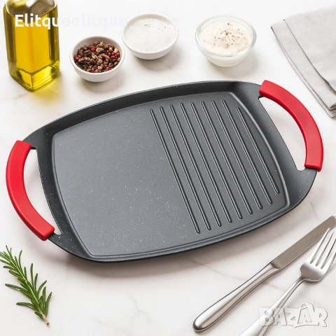 Грил плоча QUEEN ATG47M – 47 см с незалепващо покритие и двойна повърхност