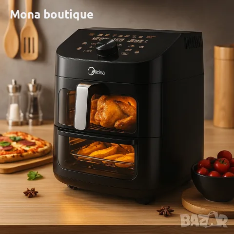Еър Фрайър 2 в 1 - 11L - Midea MAD1100DADK - С две зони за готвене, 10 Програми 