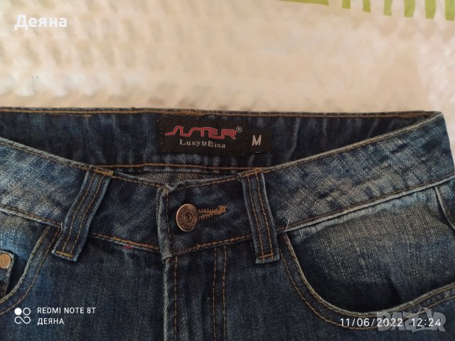 Къси дънчени панталонки М размер, висока талия, снимка 2 - Къси панталони и бермуди - 37052682