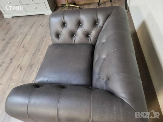 Кафяв кожен фотьойл тип Честърфийлд, снимка 7 - Дивани и мека мебел - 51955791