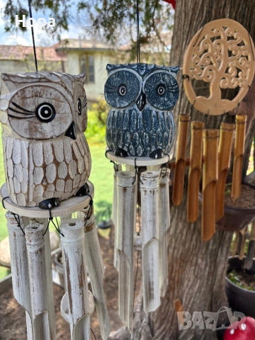 Вятърен звънец от дърво и бамбук Бухалче, снимка 4 - Декорация за дома - 54156937