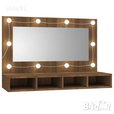 vidaXL Огледален шкаф с LED, кафяв дъб, 90x31,5x62 см(SKU:820459, снимка 1