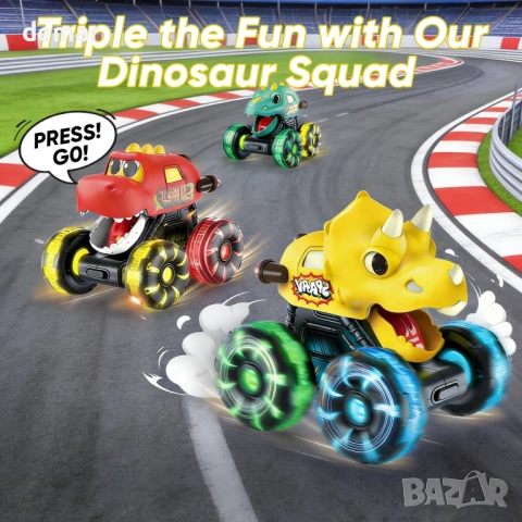 Играчки за деца с камиони динозаври, 3 броя играчки колички с динозаври със светещи колела, снимка 4 - Коли, камиони, мотори, писти - 54105912