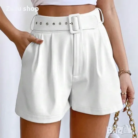 Къс бял панталон с колан, снимка 1