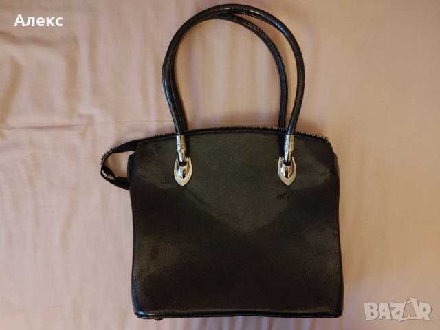 Дамска официална чанта от лачена еко кожа в перлен графитен цвят