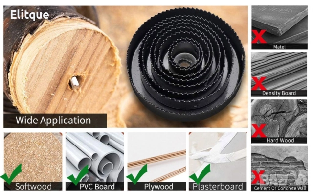 Комплект триони за дупки за дърво, гиспокартон 16 части от 19 mm до 127 mm, снимка 9 - Други инструменти - 52895216