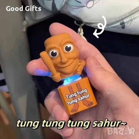 Светещ и Музикален ключодържател Italian Brainrot Tung Sahur Тунг Саху, снимка 2 - Фигурки - 51160382