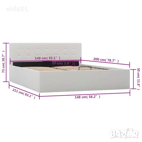 vidaXL Легло с повдигащ механизъм, бяло, изкуствена кожа, 140x200 cм, снимка 9 - Спални и легла - 56146561