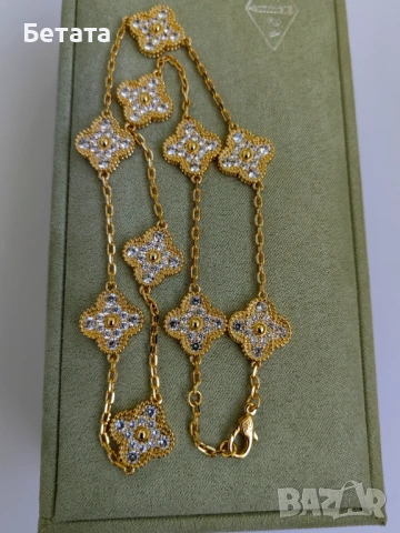 Дамско златно колие с 10 детелини Van Cleef & Arpels VCA, снимка 2 - Колиета, медальони, синджири - 54357383