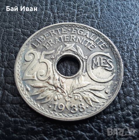 Стара монета 25 сантима 1938 г. Франция-красива !, снимка 6 - Нумизматика и бонистика - 42219984