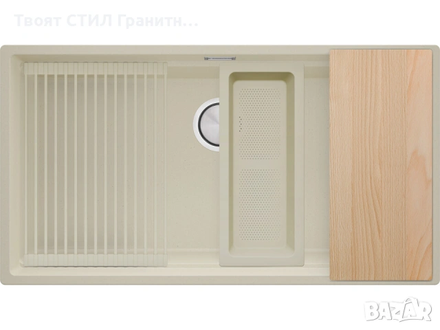 Бежова кухненска мивка за вграждане под плот Прага 90 Level 860 x 470 мм