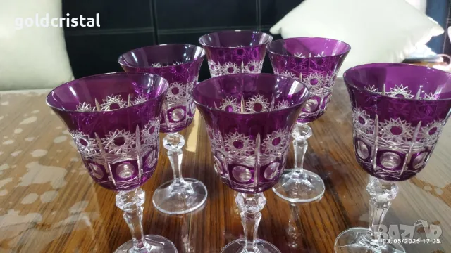 кристални чаши цветен лилав кристал , снимка 3 - Антикварни и старинни предмети - 50147722