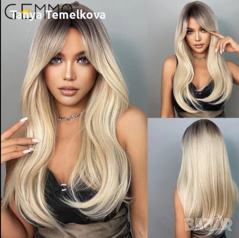 Руса перука на леки вълни с бретон