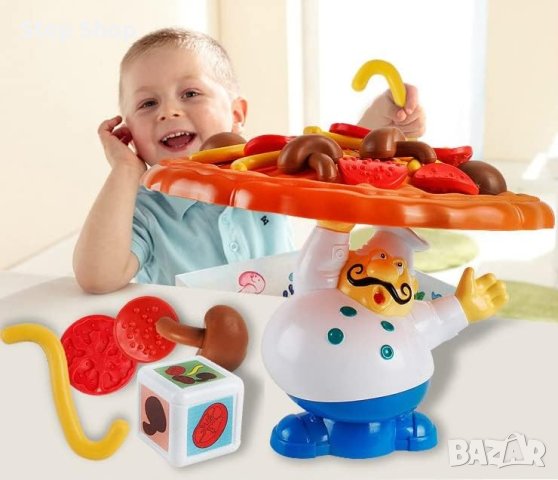 Монтесори Игра за преобръщане на пица, настолна балансираща играчка за пица, Poppa's Pizza Pile-Up з