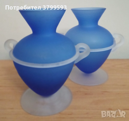 2 сини стъклени вазички, снимка 3 - Вази - 52442868
