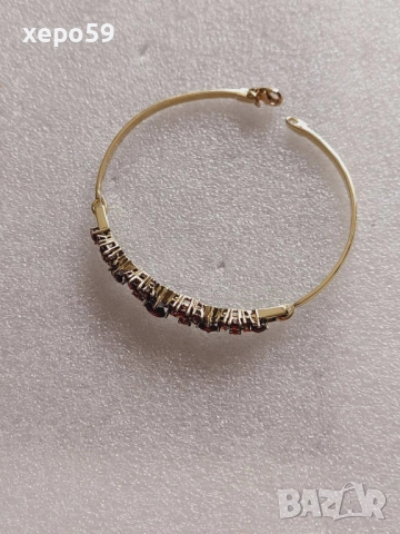 Златна дамска гривна с гранати-злато 585, снимка 6 - Гривни - 52307481