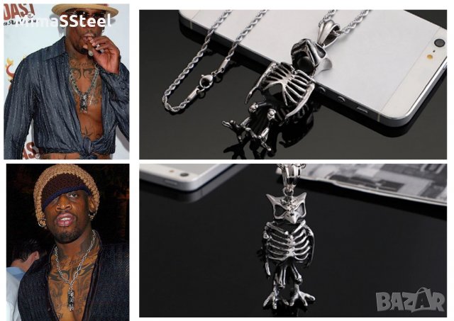 Уникално Колие Owl skeleton стомана S. Steel 316L Ръчна изработка, снимка 6 - Колиета, медальони, синджири - 29333348