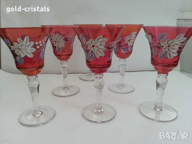Кристални чаши Бохемия ръчно рисувани , снимка 1 - Антикварни и старинни предмети - 30064398