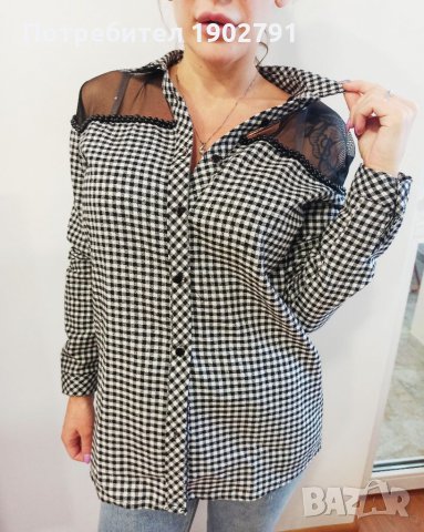 Дамска риза каре комбинация от тюл и перли, снимка 1