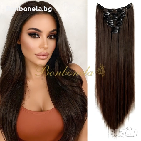 Екстеншън с клипс / треса / 7 реда треси с клипси / Удължение за Коса, снимка 3 - Аксесоари за коса - 53032248