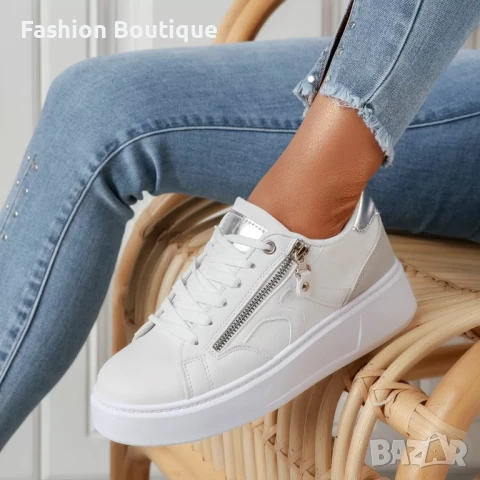 Бели кожени дамски маратонки, снимка 2 - Маратонки - 51246055