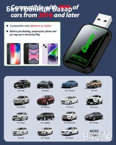 Нов Wireless CarPlay адаптер Diyauder за коли след 2016 Plug & Play, снимка 7 - Друга електроника - 50187446