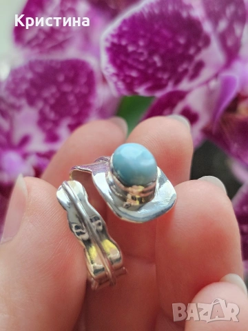 Красив сребърен пръстен с Ларимар, снимка 2 - Пръстени - 53904812