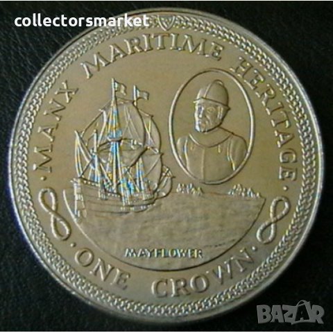 1 крона 1982, остров Ман(корабът Мейфлауър), снимка 1