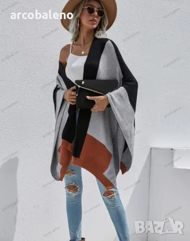 Дамска карирана широка плетена жилетка, 5цвята , снимка 5 - Жилетки - 41798937