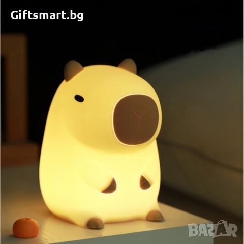 Детска нощна лампа Капибара,Вградена батерия 1200mAh,LED Squishy, Модел Cute Capybara, USB зареждане