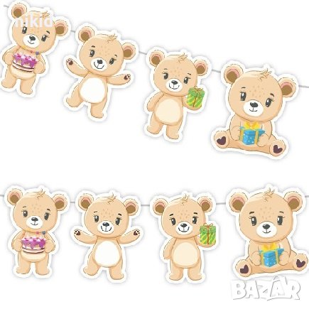 Малко Мече мечета картонен Парти Гирлянд Знаменца Флаг Банер