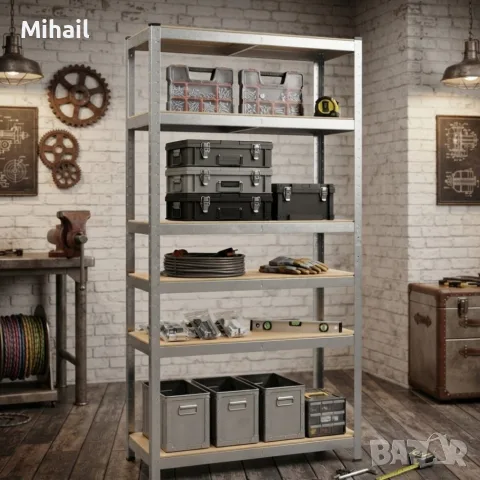 Метален стелаж с 5 рафта – 875 кг товароносимост, 180 × 90 × 30 см, сребрист