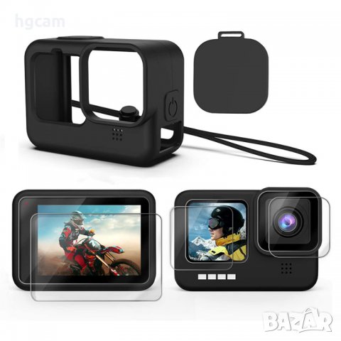 Комплект калъф и стъклен протектор за GoPro Hero 9/10/11/12 Black, Черен