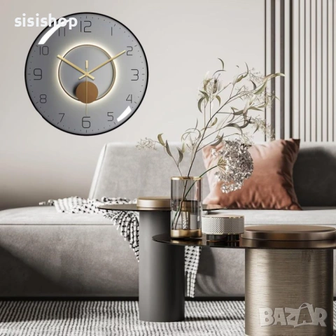 Луксозен стенен часовник с огънат стъклен корпус и минималистичен стил 4444, снимка 5 - Други стоки за дома - 53978206