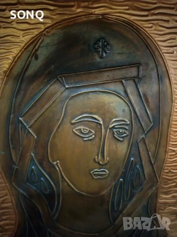 Старо Медно Пано Икона-Света Богородица, снимка 3 - Икони - 52510923