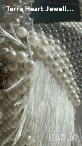 Дамска манта от перли кристали и щраусови пера, снимка 4 - Чанти - 52502190