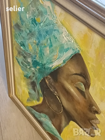Африканска красота Нова картина-масло Размери с рамката:60/70см Цена:800лв, снимка 2 - Картини - 52363497