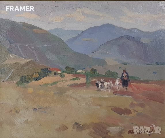 Атанас Михов Пейзаж с пастир от село Бов 1940те години, снимка 4 - Картини - 38776951