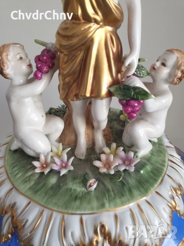 Sandizell Dresden 54см-10кг/Дрезден Бавария немска порцеланова ваза с капак/фигурална урна с ангели, снимка 6 - Антикварни и старинни предмети - 51476489