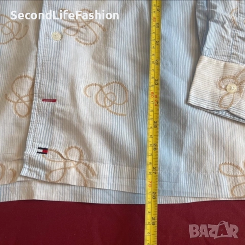 Мъжка риза с дълъг ръкав Tommy Hilfiger с копчета, размер L, синя, снимка 4 - Ризи - 52505714