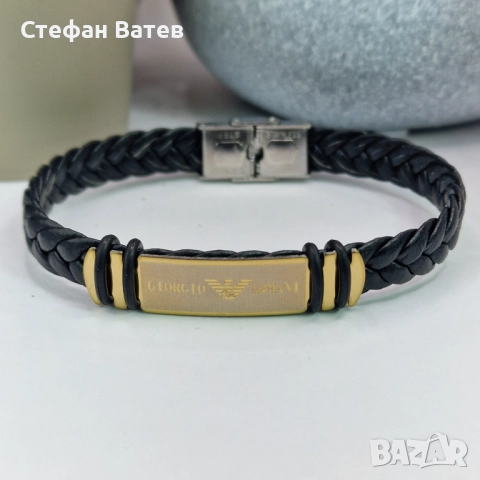 Мъжка кожена гривна Giorgio Armani от медицинска стомана