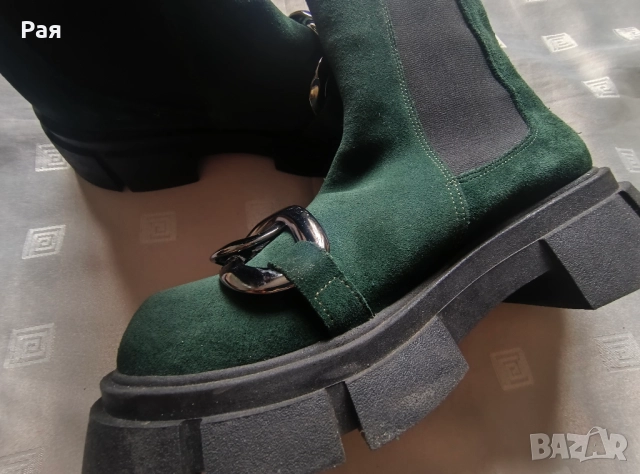 Дамски боти Carinii с ластици от естествен велур в цвят зелен , снимка 9 - Дамски боти - 51835416